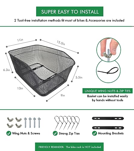MATTISAM Cesta de Bicicleta Traseira, [Instalação Sem Ferramentas], Cesta de Rack de Bicicleta para