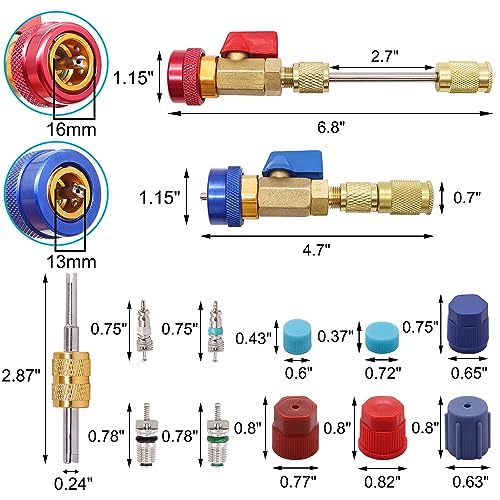 Image of TWTADE R134A Valve Core Quick Remover Installer Tool Kit - High Low Pressure Car A /C Valve Core Removal Tool, Schrader Valve Stem Cores & Seal Caps for R12 R134a Refrigeration Air Conditioner System