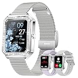 💎[Galaktische Schönheit am Handgelenk] Die Efolen Damen Smartwatch bietet Ihnen den klarsten visuellen Genuss.1,57 Zoll quadratische Lünette mit 52 funkelnden Zirkoniasteinen besetzt, 240 x 286 hohe Auflösung, jede Bewegung verstärkt ihren eleganten Charme. Diese smart watch damenuhr wird mit einem diamantbesetzten Stahlarmband und einem weichen Silikonband geliefert, so dass Sie sie für verschiedene Anlässe leicht anpassen können und die Uhr Ihre Schönheit unterstreicht!