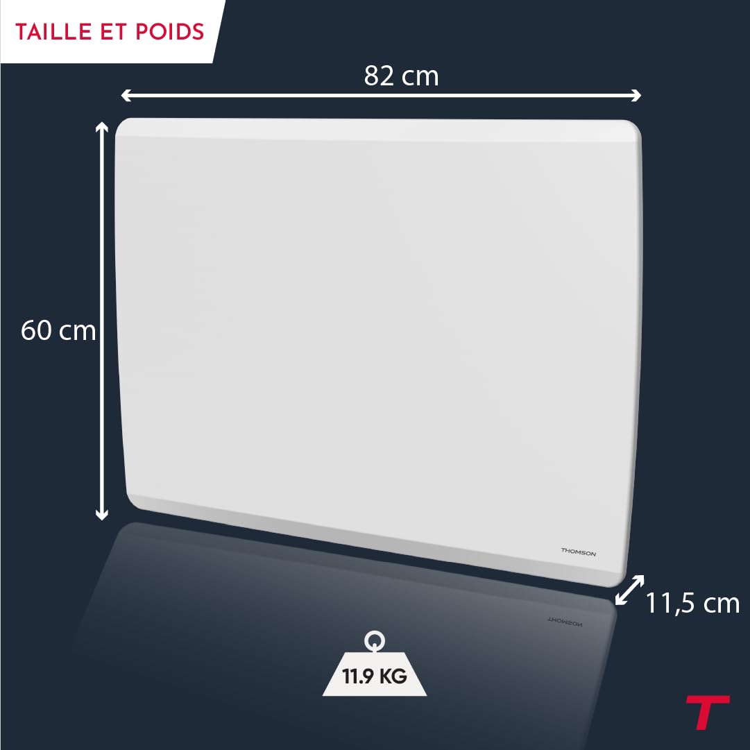 THOMSON - Radiateur électrique fixe connecté WiFi à inertie sèche céramique + film avec thermostat interchangeable 2000W THOMSON MOLY horizontal blanc