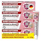 Haftcreme Blend-a-dent, Barriere Gegen Speisereste, Verhindert Essensreste unter der Prothese, Geschmacksneutral, 4x 40g