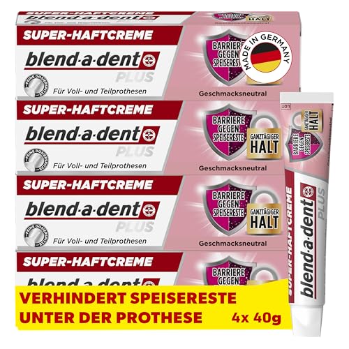 Blend-a-dent Haftcreme Barriere Gegen Speisereste Verhindert Essensreste unter der Prothese Geschmacksneutral 4x 40g