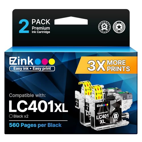 Image of E-Z Ink LC401XL Black LC401XL Ink Cartridges for Brother Printer LC401 | Compatible for Brother LC401 Ink Cartridges LC 401 to use with MFC-J1010DW MFC-J1170DW MFC-J1012DW DCP-J1800DW (2-Black)
