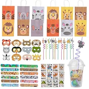 84 Pcs Jungle Safari Party Favors Set Wild Animals Set for Kids Birthday,Safari Birthday Decorations,Safari Party Decorations,Suitable For Holiday,Themed Parties And Other Related Parties(Animal)