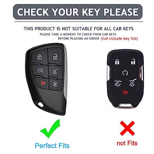 Image of Key Fob Cover for Chevy GMC with Keychain, Tahoe Suburban Equinox Traverse Yukon Denali Terrain Buick Envision Premium Soft TPU Case (6 Buttons Black)