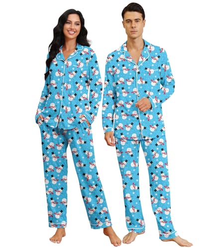 Image of RAISEVERN Couples Christmas Matching Pajamas 2 Piece Women Men Xmas Pjs Soft Pajama Set Long Sleeve Loungewear Warm Sleepwear