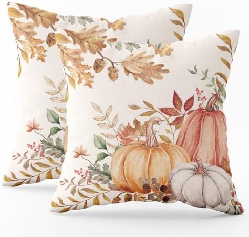 2 Pack Fall Leaf Pumpkin Pillow Covers 18x18 Inch - Bohemian Home Decor