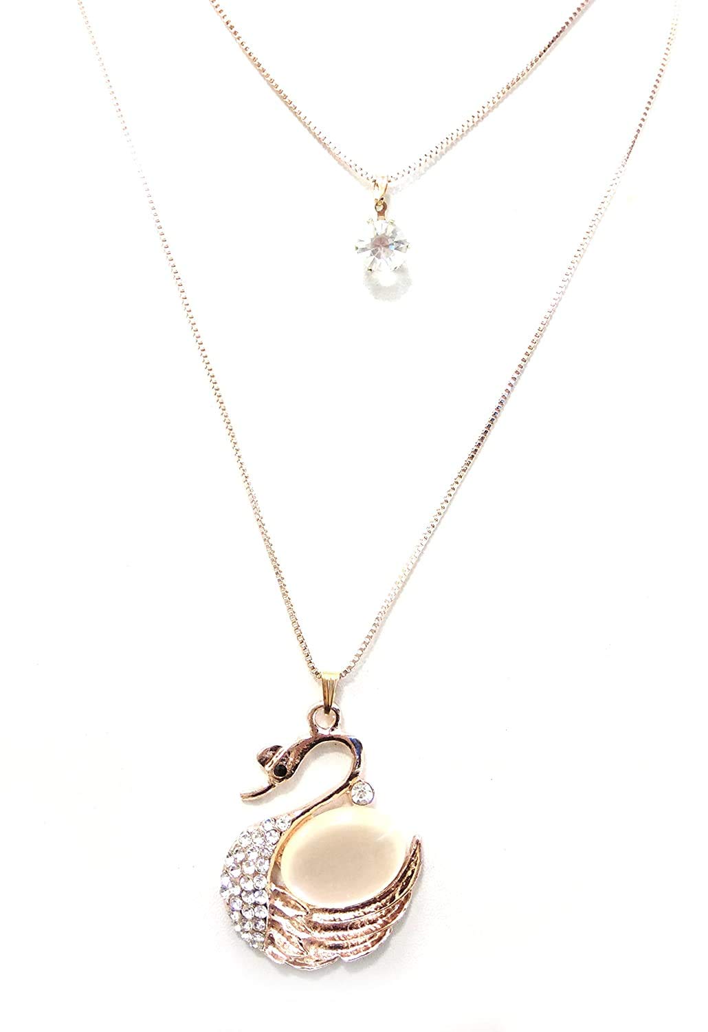 RVM Jewels Multi Double Line Gold Plated Swan Pendant with Solitaire Necklace for Woman and Girls (B08FDYJ82J) Amazon Price History, Amazon Price Tracker