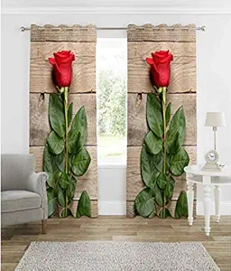 VIS 3D Wooden Rose Digital Printed Polyester Fabric Curtains for Bed Room, Living Room Kids Room Color Red Window/Door/Long Door (D.N. 701) (2, 4 x 9 Feet (Size : 48 x 108 Inch) Long Door)