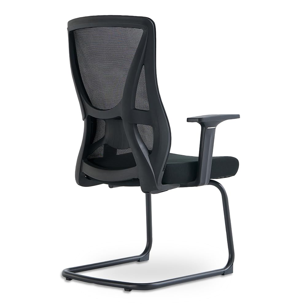 Waytex Chaise Visiteur Bureau Ergonomique Noir - Dossier Résille avec Soutien Lombaire, Assise Tissu Mousse Confort, Structure métal Robuste, Accoudoirs Fixes