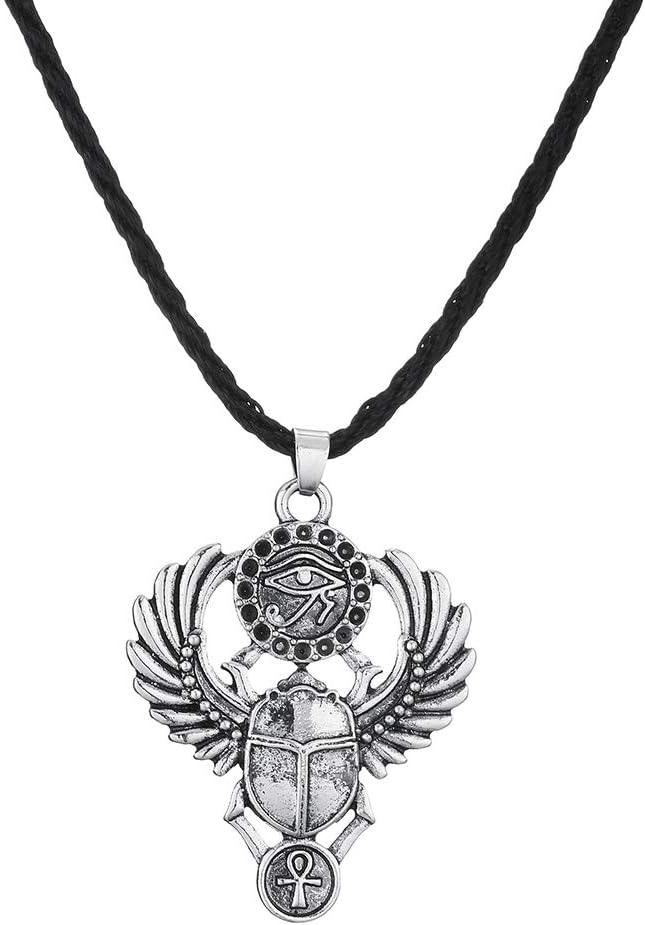 cxwindEgyptian Winged Scarab Beetle Pendant Necklace Mens Boys scarab amulet Jewelry Gifts Adjustable