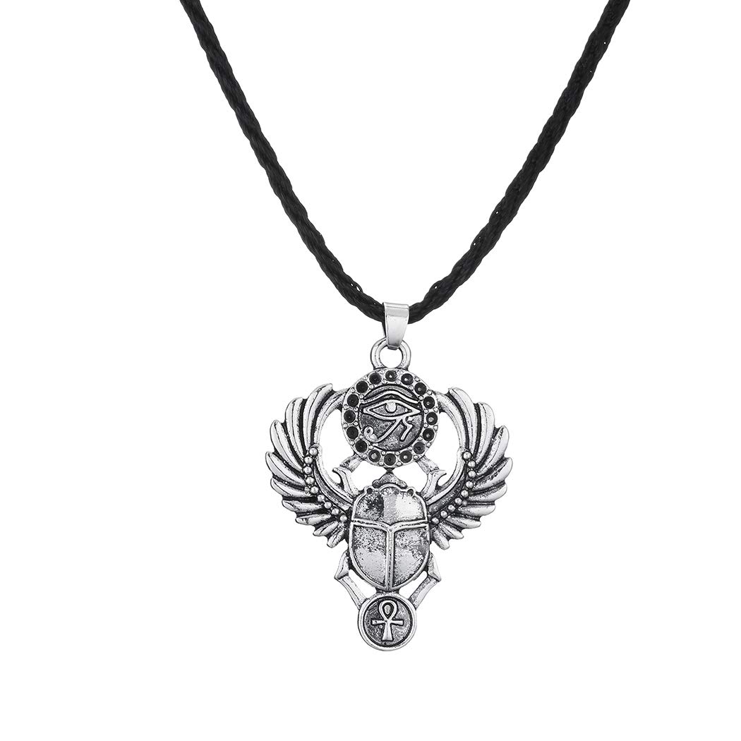 cxwindEgyptian Winged Scarab Beetle Pendant Necklace Mens Boys scarab amulet Jewelry Gifts Adjustable