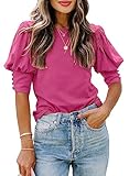 SimpleFun Hot Pink Tops for Women Going Out Puff Sleeve Shirts Stylish Summer Y2K Clothes (Hot Pink,L)