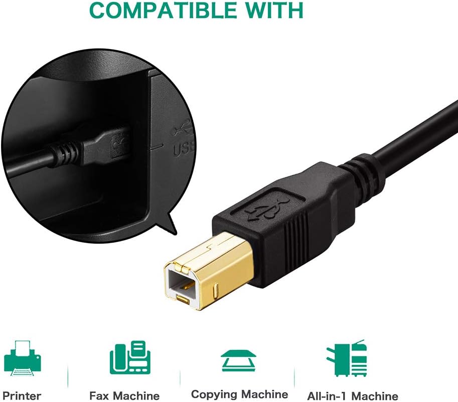 Printer Cable, USB Type A Male to Type B Male Printer Cable for External Hard Drives Printers, Scanners, and Other Peripherals -HP, Canon, Lexmark, Dell, Xerox, Samsung etc (1M(3ft)) image 3