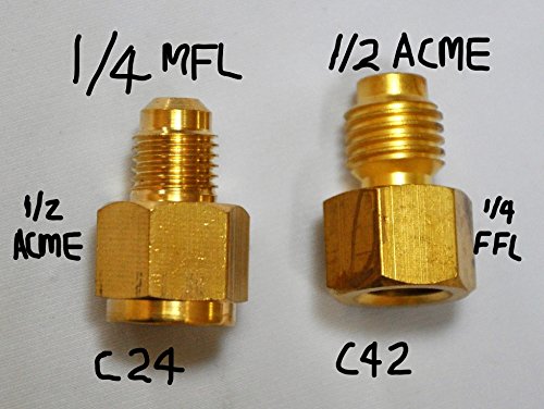 R134a R22 Refrigeration Refrigerant Handling Charging Tool Vacuum Pump Port Connection HVAC Service Adapters: 1/4 Flare X 1/2 Acme Car AC Home AC Tool FJC 6014 + 6015