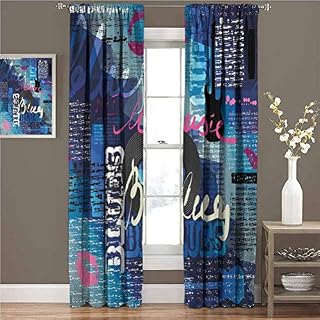Toopeek Old Newspaper Decor Bedroom Rod Pocket Blackout Curtains Vibrant Collage Blues Genre