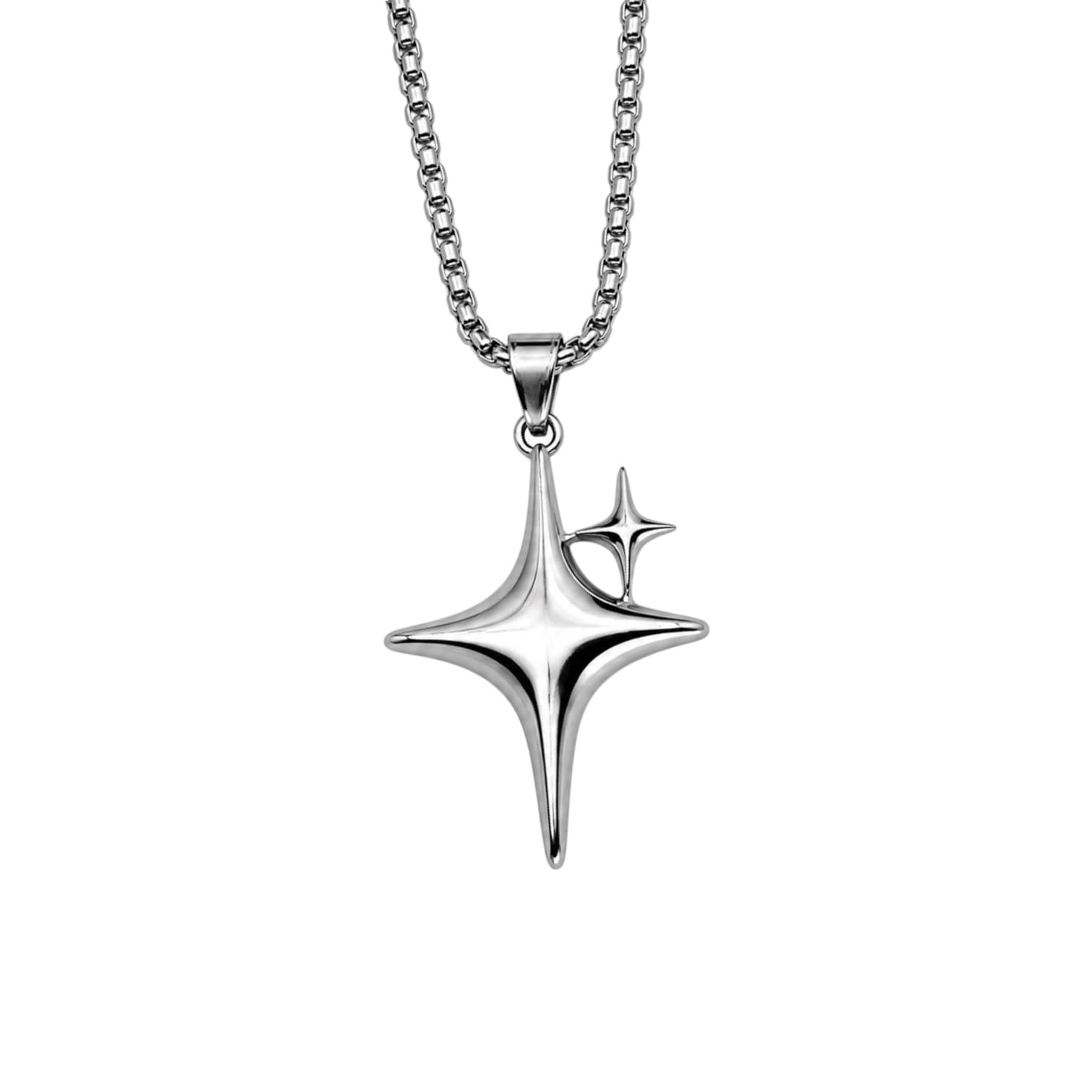 skyuni collection 4-Point Star Pendant Necklace with Box Chain, Silver-picture-35