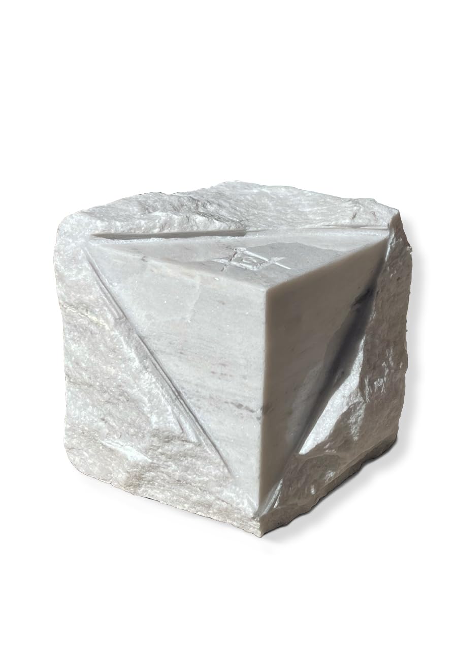 White Marble Rough Ashlar with Square and Compasses Paperweight