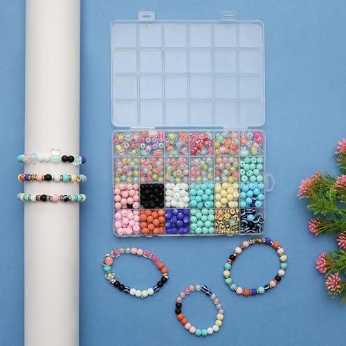 Image of Ambitieux DIY Bracelet Making Kit 575+ Beads Jewelry Set With Glass,Double,Charms Pendants Accessories,Evil Eye,Elastic Thread,Cutter & Jute Bag Craft Kit For Girls,Kids & Adults (Matt),Multicolor