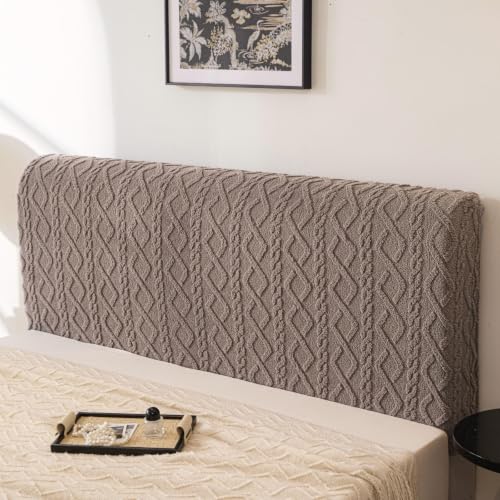 Image of HOMETHREADS Stretchable Lycra /Velvet Headboard Cover | Soft, Dust-Proof & Wrinkle-Resistant Bed Back Protector | Fits Leather, Wooden & Fabric Bedsides | for 5ft to 6.5ft Beds (Khaki, 150x65cm)