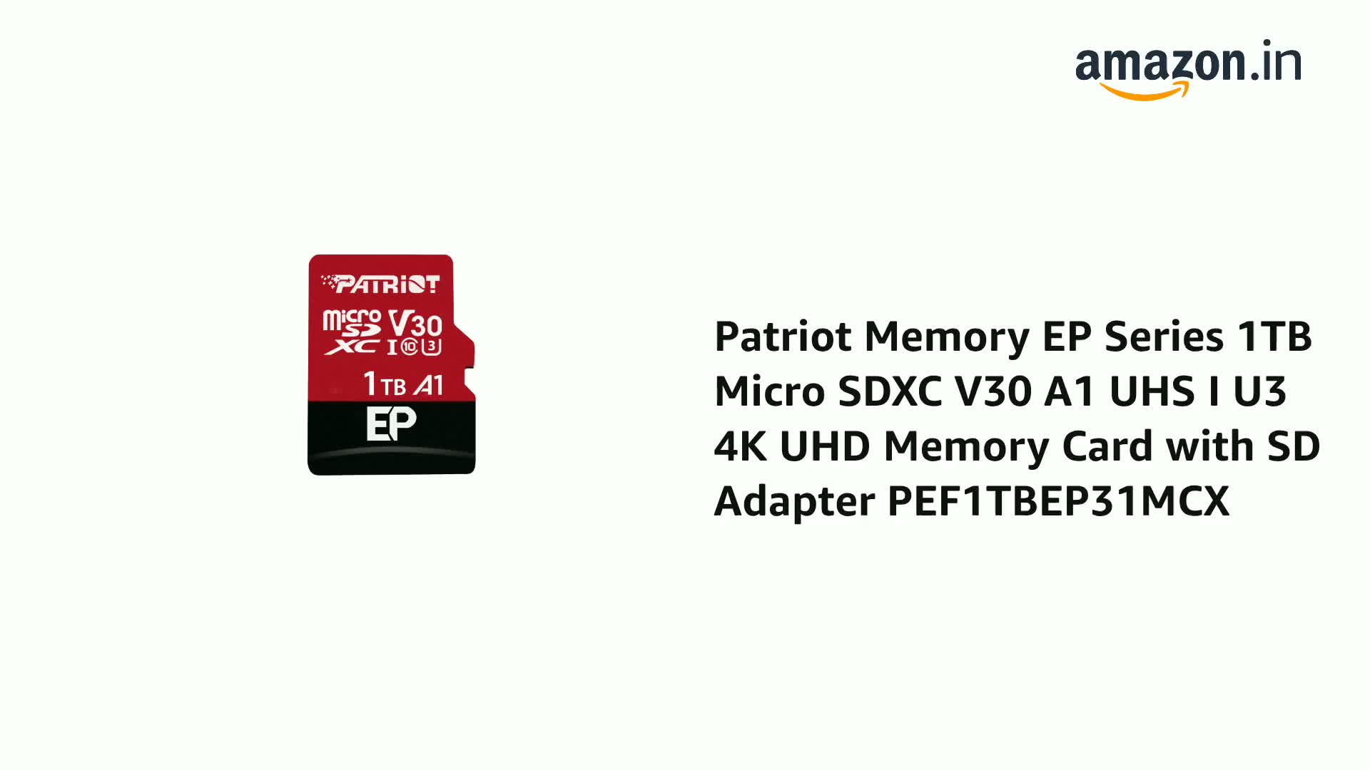 Patriot Micro SDXC Speicherkarte 1TB - V30, A2, U3, Lesen Bis 90 MB/s, Für Smartphone, Tablet, 4K-Video, Action-Cam