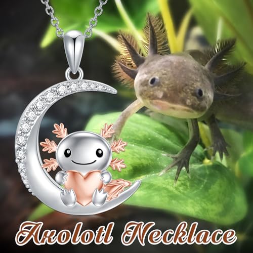 Image of PROESS Animal Birthstone Necklace 925 Sterling Silver Otter /Axolotl /Hippo /Elephant /Dachshund /Monkey /Red Panda Pendant Necklace Animal Birthstone Jewelry Gifts for Women