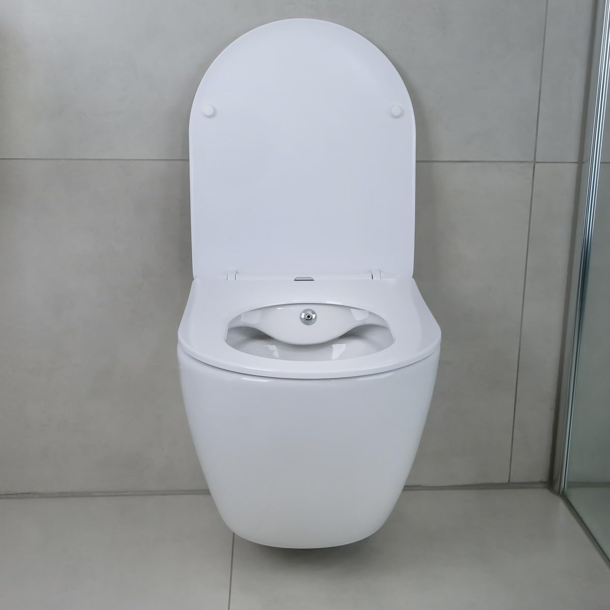 ALONI Hänge-WC Komplettset, Weiß | Spülrandlos, Taharet mit Kalt-/Warmwasserarmatur aus Edelstahl, Vorwandelement 3/6 L, Tanktiefe 80 mm, Softclose Duroplast