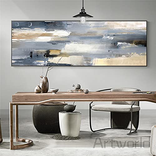 Peintures sur toile abstraites pour salon moderne : grand tableau fond gris