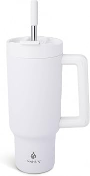 Manna Stainless Steel Double Wall Insulated Tumbler with Smart Seal Dual Sip Lid and Straw Fit Handle - 40 Oz - Linen Powder Coat