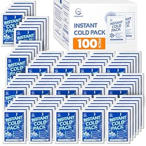 Instant Ice Cold Pack (6” x 4.5”) – 100 Packs Disposable Instant Ice Packs for Injuries | Cold Compress Ice Pack for Pain Relief, Swelling, First Aid, Toothache, Athletes & Outdoor Activities