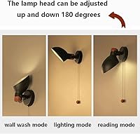 Vista 2 de Lámpara de pared industrial de hierro retro ajustable de 180 con interruptor de cable, aplique de pared LED con cableado para granja, sala de estar