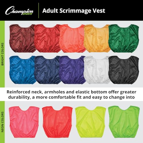 Champion Sports unisex-adult Mesh Practice Scrimmage Vest Regular and Numbered (Youth and Adult) - Pack of 124