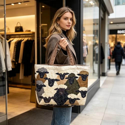Bolso tote acolchado con patchwork bohemio y compartimentos Sheep Heaven 5