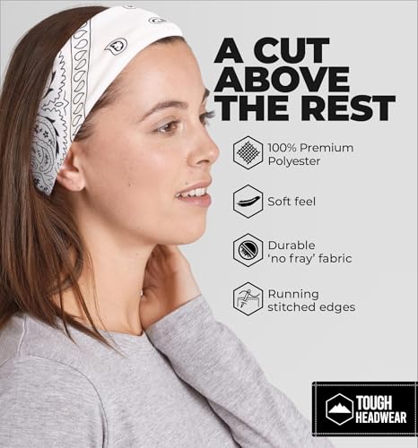 Image of Tough Headwear Large Bandana Headband - Handkerchief Bandanas for Men & Women - Paisley Bandana Pack - Cowboy Scarf