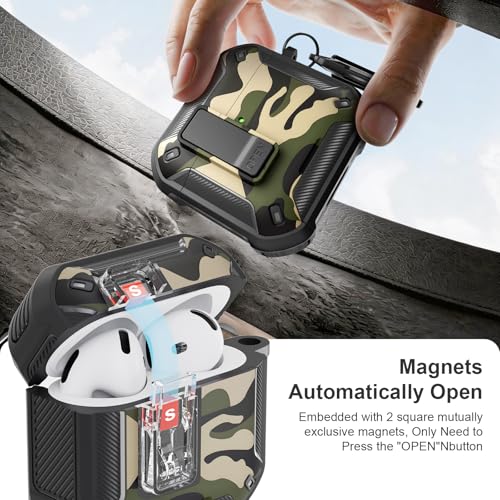 Image of for AirPods 4 Case with Magnetic Secure Lock Clip and Phone Stand, Compatible with Magsafe Charging, with Carabiner&Cleaner kit for Apple iPod 4th Generation Cover(2024) Men Women (Camouflage Green)