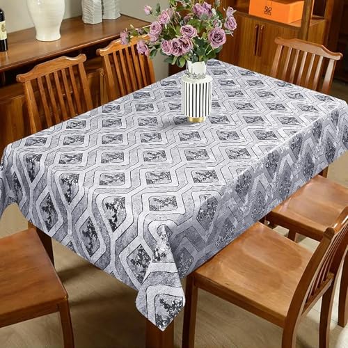 Image of Dakshya Industries PVC Waterproof Withoutlace Dining Table Cover (Size - 54X78 Inch) Rectangle 6 Seater Heat Rasistant, Silver