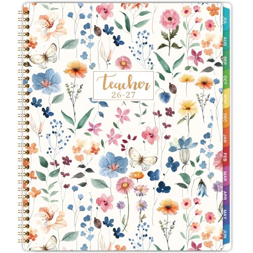 Teacher Planner 2026-2027 - Teacher Lesson Planner 2026-2027 8.5x11 July 2026 - June 2027 Teacher Planner Academic Year Colorful Monthly Tabs Holidays Pocket - Floral
