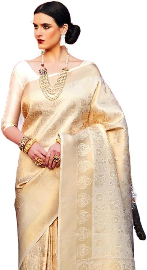 SWORNOF Womens Kanjivaram Silk Saree with Zari Woven Saree With Blouse Piece