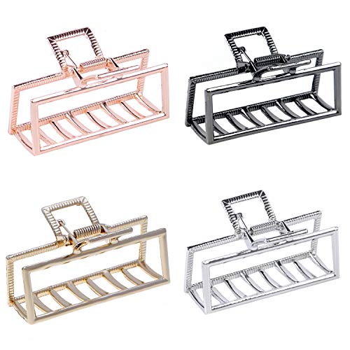 TANG SONG 4PCS Square Shape Metal Hair Claw Clips Hair Catch Barrette Jaw Clamp for Women Half Bun Hairpins for Thinning Hair(Silver+Gold+Rose Gold+Black)
