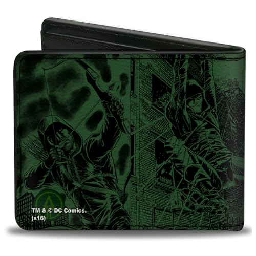 Buckle-Down Men's PU Bifold Wallet Arrow Profile/Poses Have You SEEN This Man Green/Black, Multicolor, 4.0" x 3.5"2