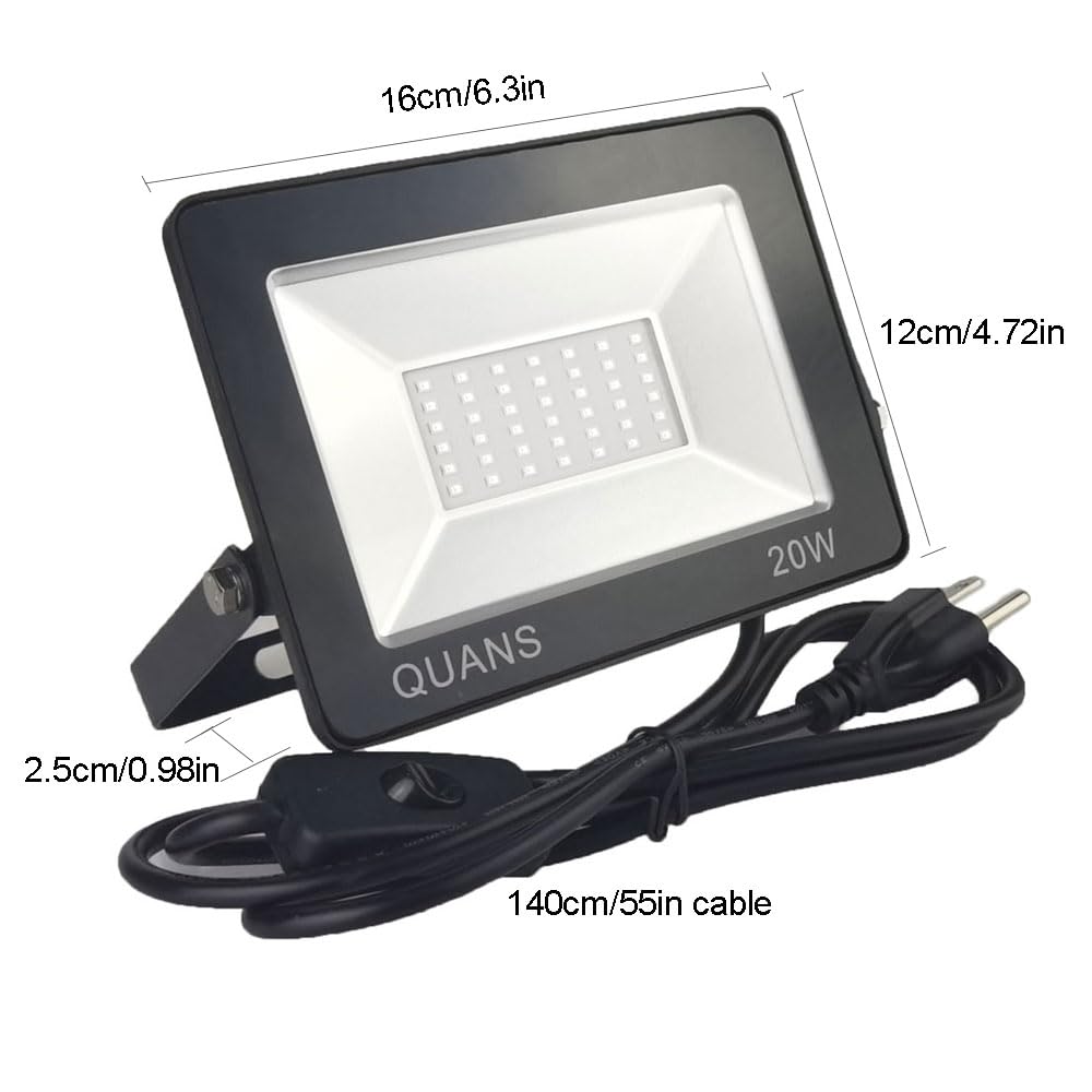 QUANS 110V 1Pack 20W UV Ultra Violet LED Black Light for Curing Glue, Resin Cure 3D Printer, Blacklight, Fishing Aquarium, Party Supplies, Neon Glow in The Dark, with 3Pong US Plug