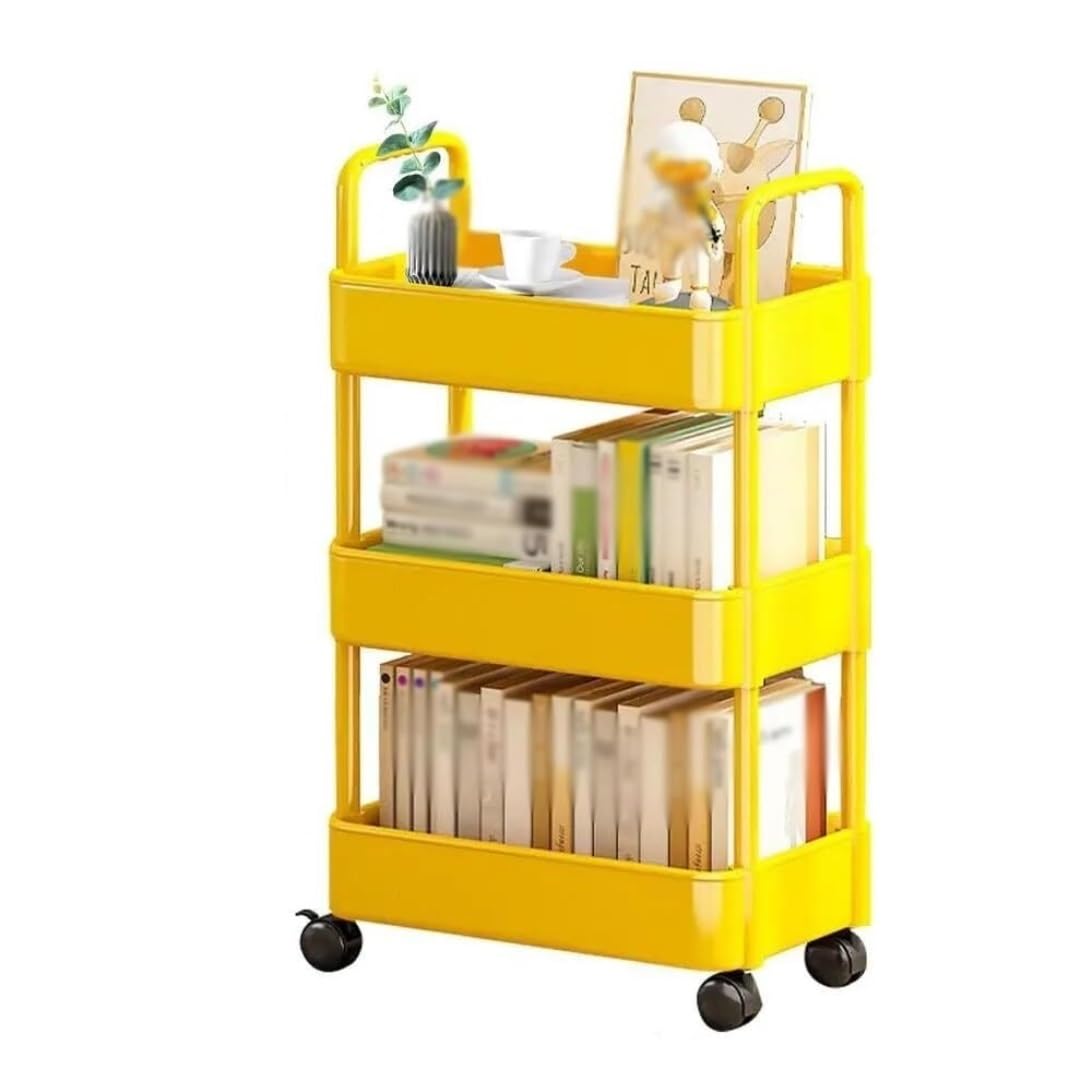 Carrello portaoggetti a 3 ripiani, versatile, in plastica, per cucina e bagno, mobile, giallo, perfetto per soluzioni di archiviazione e per la casa