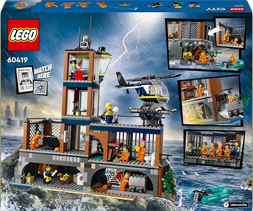 City Prigione sull’Isola della Polizia, Giocattolo ricco di Funzioni con Elicottero, Barca, Gommone da Costruire, 7 Minifigure, Cane e Squalo, Giochi per Bambini e Bambine da 7 Anni in su 60419 - Lego - Immagine 10