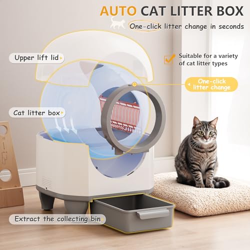 WARCAT Self Cleaning Litter Box Automatic, 90 L Automatic Cat Litter Box for Multiple Cats APP-Controlled with Smart Sensors, Safety Protection,Mat,1 Roll Garbage Bag (Gray) - Image 7