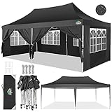 cobizi gazebo pieghevole 3 x 6, 3 x 6, impermeabile, stabile e invernale, per feste, tettoie apribili, tenda da giardino con 6 pannelli laterali, colore nero