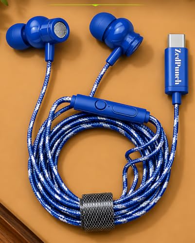 Image of ZedPunch Gaming Type-C Wired Earphone with Mic, 10mm Dynamic Bass Driver, Magnetic in-Ear Headphones, Low Latency Sound for Gaming, 1 Button Control, HD Calling, Voice Assistant (Blue)