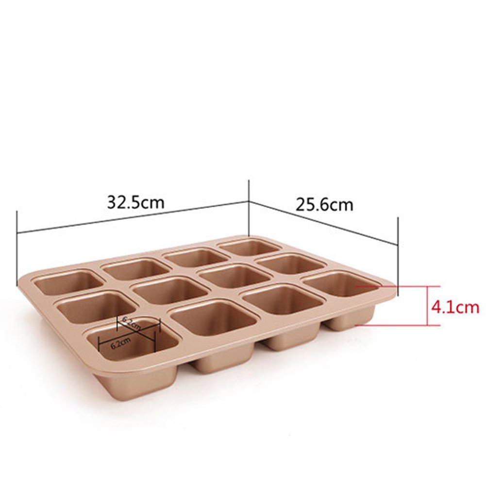 CAN_Deal Mini moldes para Pan (12 moldes, Dimensiones totales: 32.5 x 25.6 x 4.1 cm, dimensión de Cada Molde: 6.2 x 6.2cm)