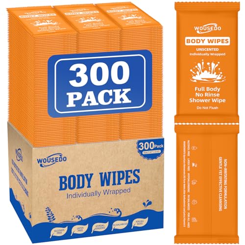 300 Pack Ultra Thick Body Wipes Individually Wrapped, Size 7.87" x 9.45"