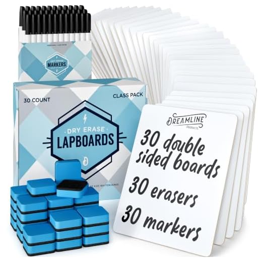 Dry Erase Lapboards Student Pack of 30 | 9 x 12 inch Double Sided White Boards (plus Accessories) | Small Mini White Dry Erase Boards for Students Whiteboards , Teacher Supplies, Classroom