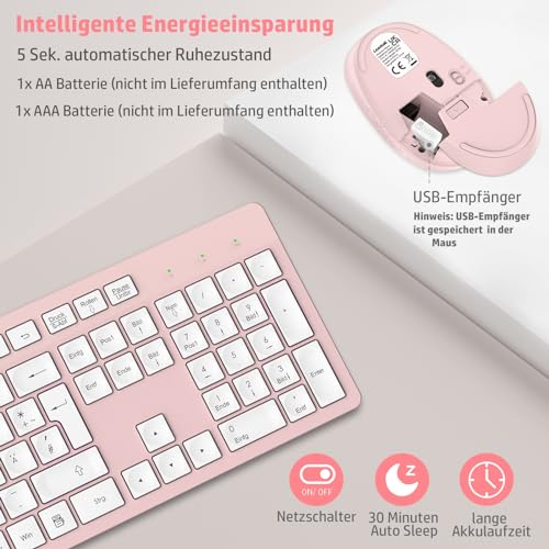 LeadsaiL K786 Tastatur Maus Set Kabellose, Tastatur und Maus, QWERTZ Deutsches Layout Funktastatur mit Maus, Flüsterleiser Tastenanschlag… – Ansicht 3